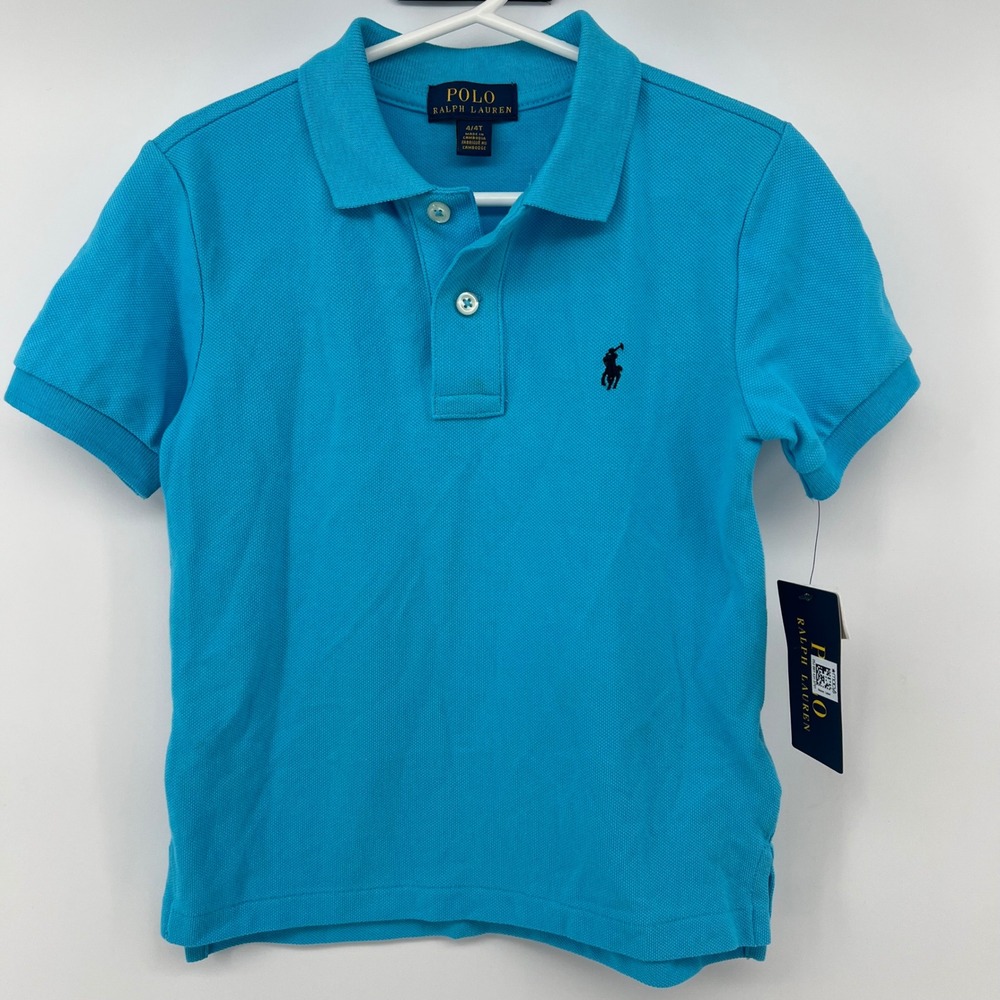 Polo Ralph Lauren Boys 4/4T Polo Shirt Short Sleeve Blue Pony Logo Cotton Preppy